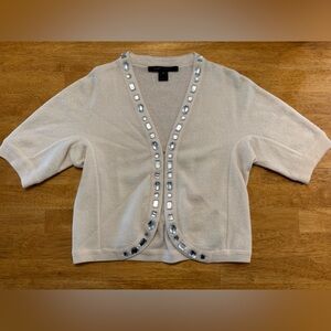 Marc Jacobs Cream Wool Short Sleeve Cropped Cardigan Jewel Detailing Size Medium